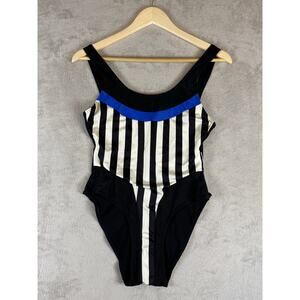 Sportino Vintage Retro One Piece Swimsuit Black White Blue Striped Size 40 M / L